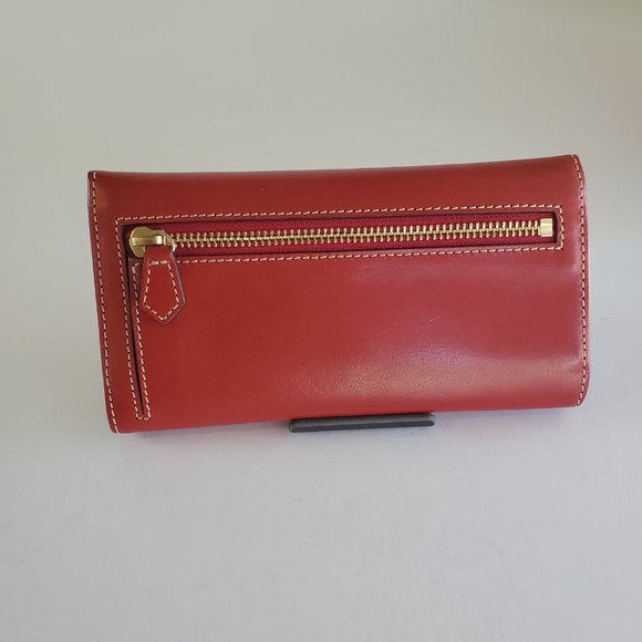 Dooney & Bourke Red Smooth Leather Trifold Clutch Checkbook Wallet 2 pc Set - Picture 7 of 11